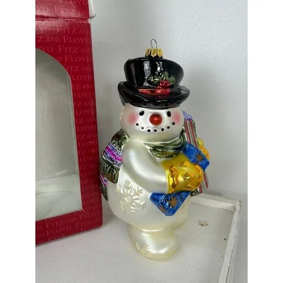 Vintage Fitz And Floyd Frosty Flakes Snowman Large Hand Blown Glass Ornament Rk - Picture 9 of 12